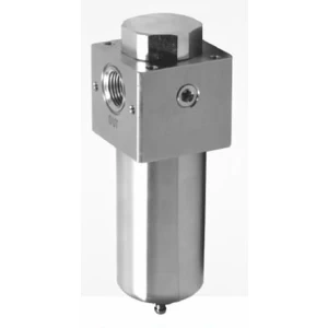 316 Stainless Steel Filter: Industrial regulator/lubricator with a cylindrical body and a hexagonal top, showcasing its metallic finish and robust design.