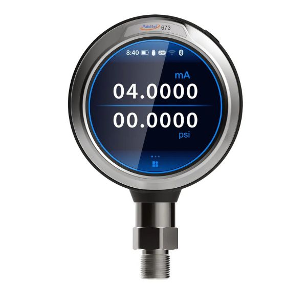 ADT673 advanced digital pressure calibrator. Barometric pressure measurement tool with digital display showing mA and psi readings.