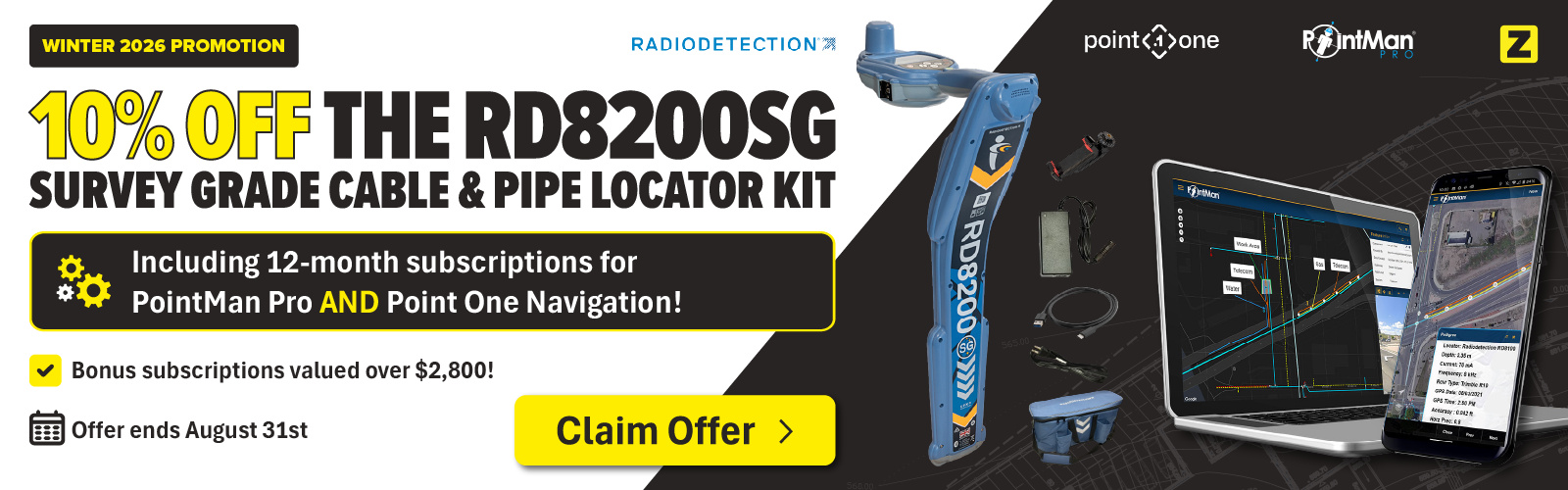 Radiodetection RD8200SG Winter 2026 promotion with PointMan Pro and Point One Navigation subscriptions