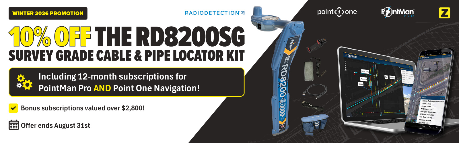 Radiodetection RD8200SG Winter 2026 promotion with PointMan Pro and Point One Navigation subscriptions